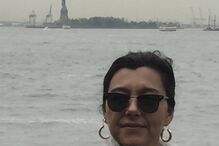 Teresa, a mulher de Rodrigo Guedes de Carvalho, durante uma viagem que fizeram a Nova Iorque