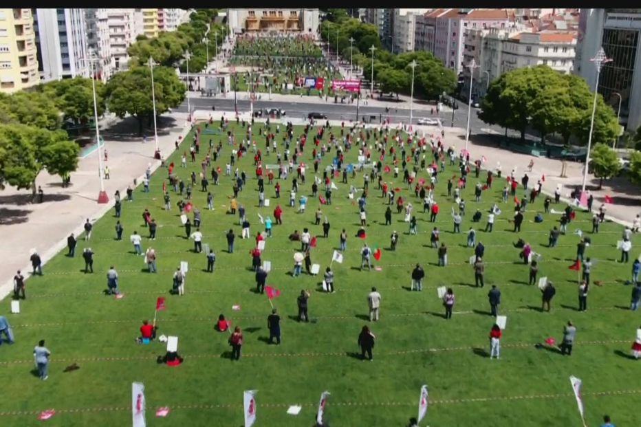 Imagens aéreas mostram celebrações do 1.º de Maio na Alameda em Lisboa