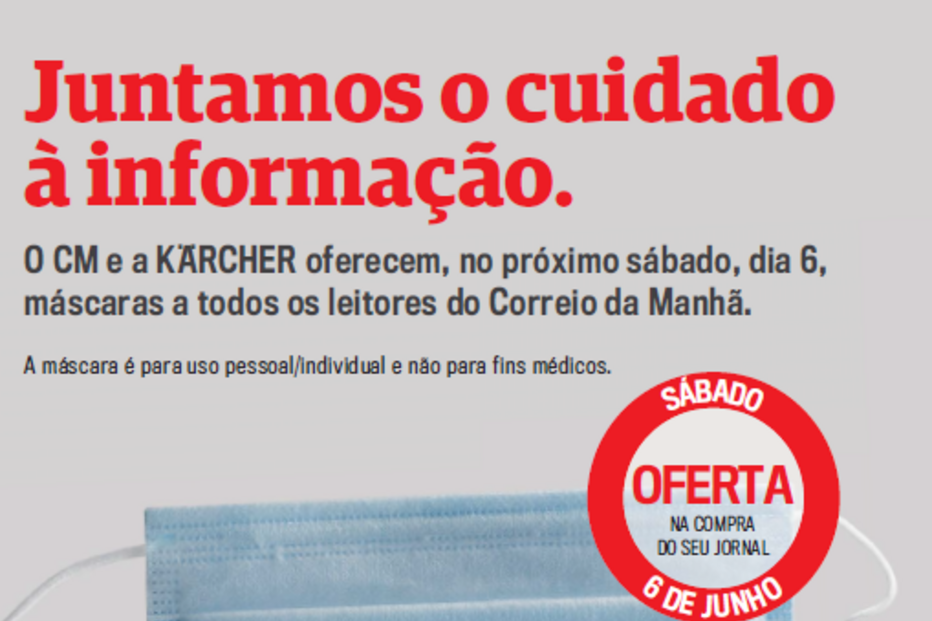Correio da Manhã oferece uma máscara a quem comprar o jornal