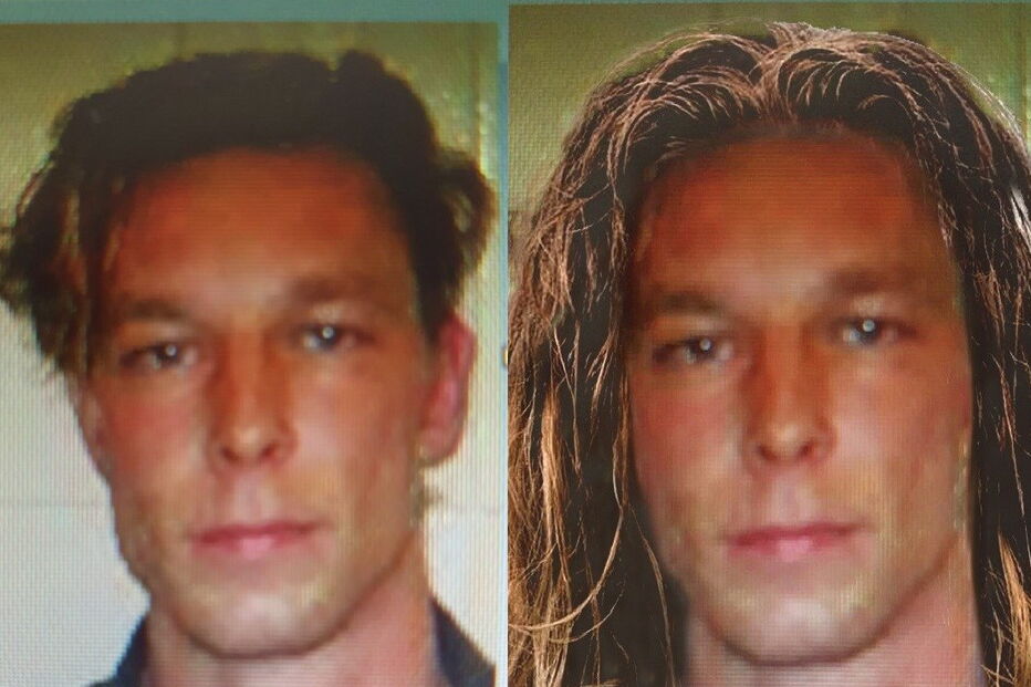 Fotomontagem de Christian Brueckner em 2007 com o cabelo comprido, com base numa fotografia real do suspeito de 2006