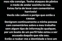 Jéssica faz desabafo nas redes sociais