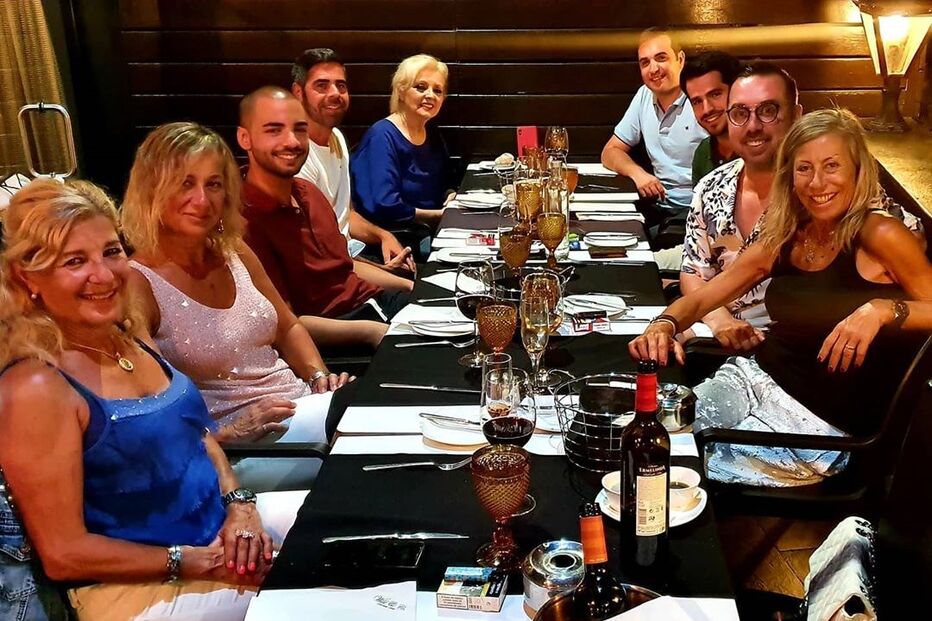 Ágata e Rui Pereira no jantar de aniversário de Flávio Furtado