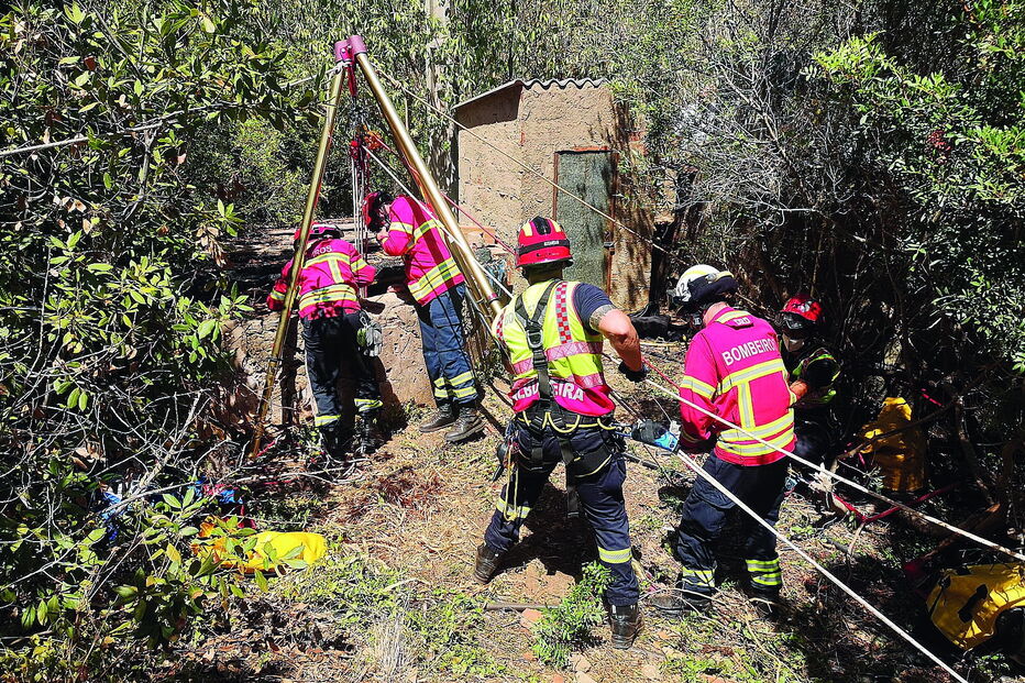 Operacionais dos Bombeiros de Albufeira resgataram o homem e o animal do interior do poço com recurso a cordas