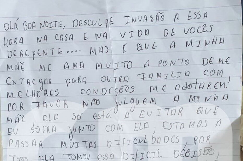 Carta encontrada junto a bebé abandonado no Cacém