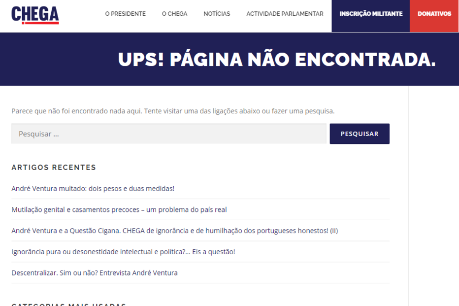 Convocatória foi apagada do site do CHEGA