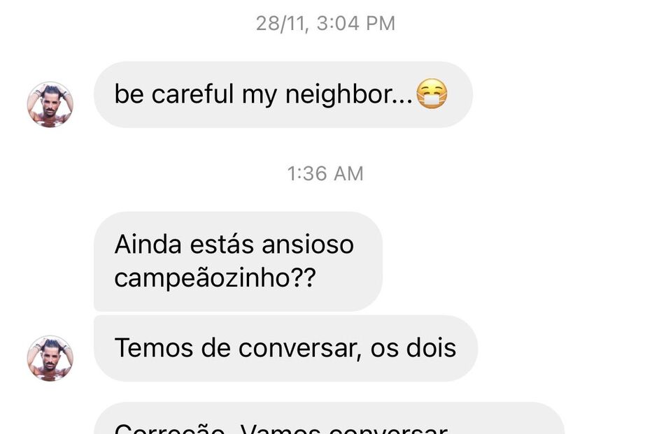 As ameaças enviada pela página de Instagram de Rui Pedro