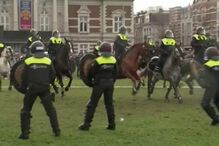Polícias a cavalo e canhões de água para desmobilizar protesto anticonfinamento na Holanda