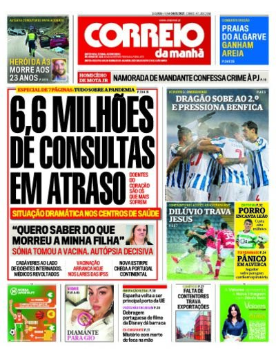 Capa de segunda-feira, 04 de janeiro de 2021