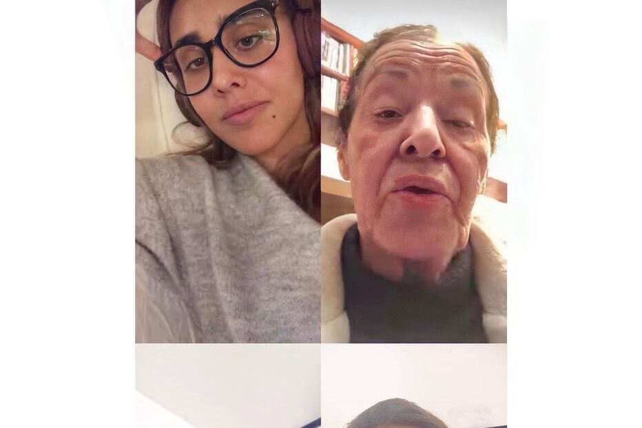 Rita, Carolina e Mariana Patrocínio em videochamada com a avó