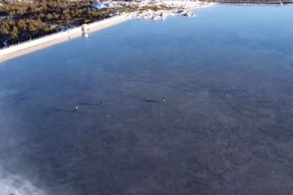 Dezenas de pessoas caminham em barragem gelada na Serra da Estrela