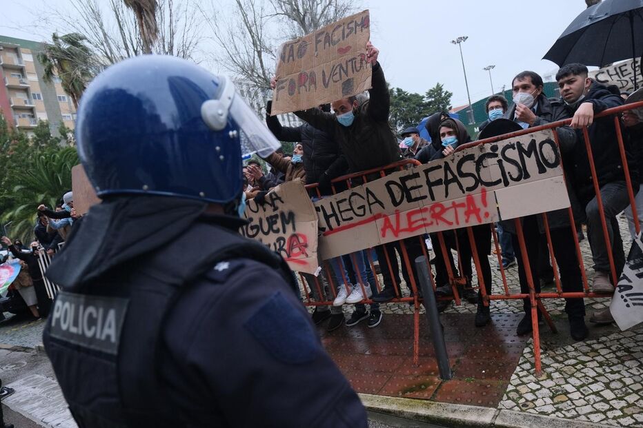Manifestação durante campanha de André Ventura