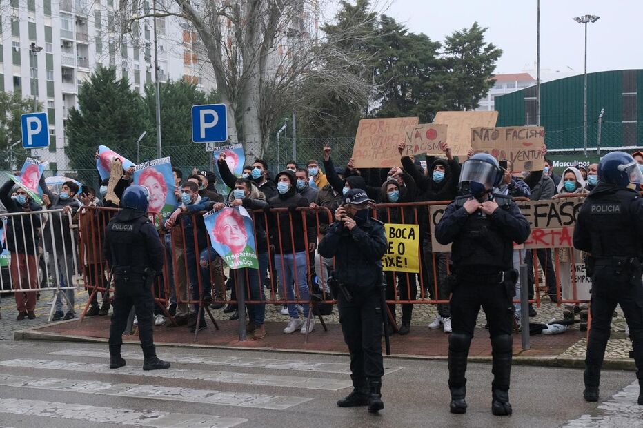 Manifestação durante campanha de André Ventura