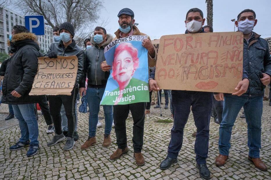 Manifestação durante campanha de André Ventura