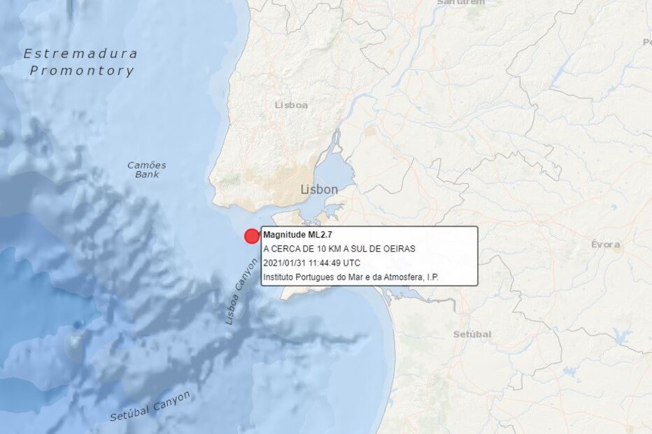 Sismo de magnitude 2.7 na escala de Richter registado em Oeiras. Foi sentido em Lisboa e Margem Sul