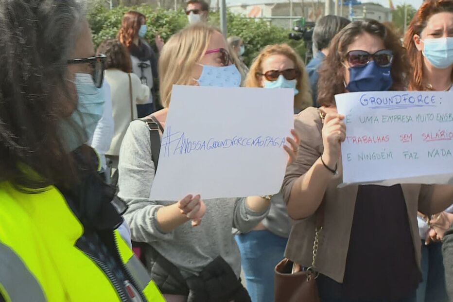 Trabalhadores da Groundforce em protesto no aeroporto de Lisboa