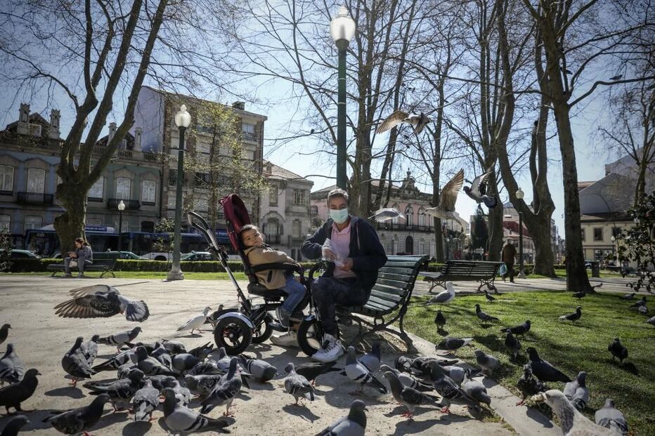 Bancos de jardins do Porto cheios de pessoas a usufruir de sol e liberdade 