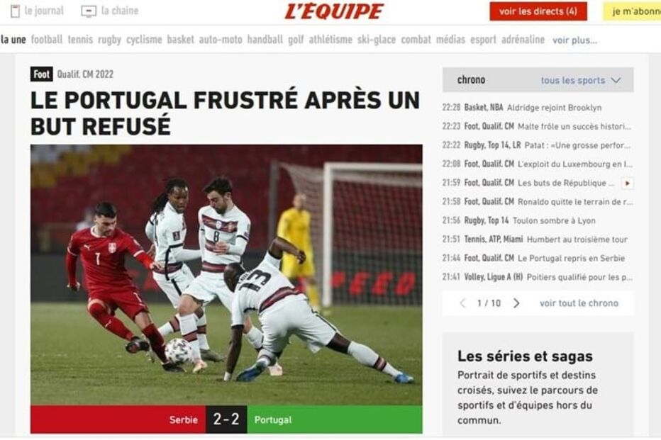 Jogo entre Portugal e Sérvia é destaque na imprensa internacional