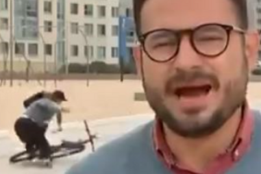 Ciclista estatela-se em direto na TV ao tentar tirar selfie	