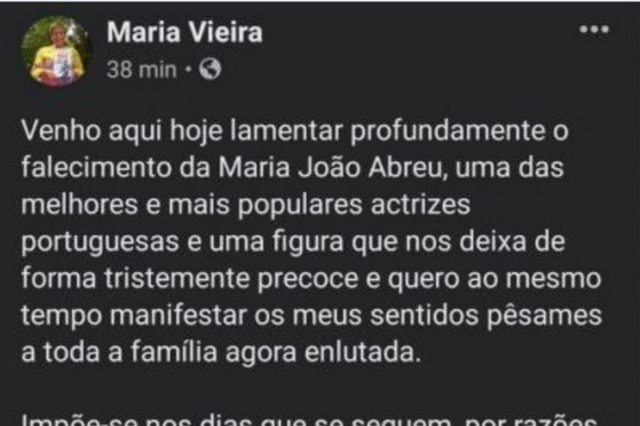 Maria Vieira fala sobre a morte de Maria João Abreu
