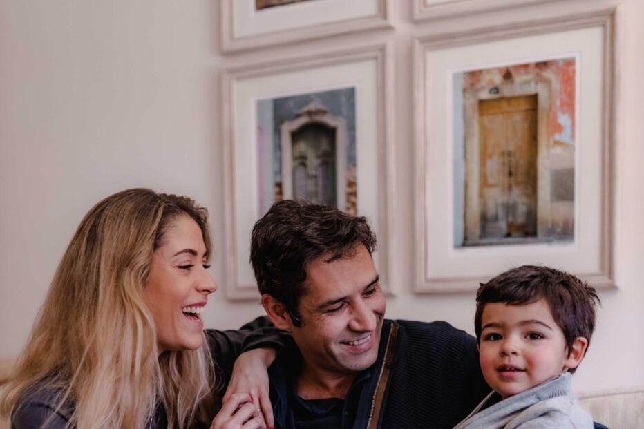 Iara Rodrigues com o marido André Manso e o filho Diogo