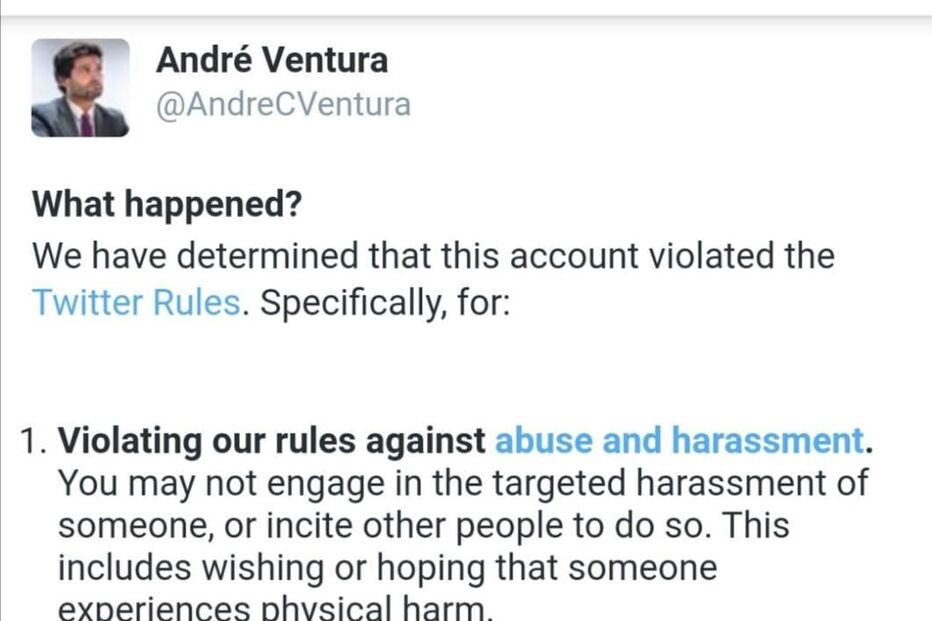 Twitter suspende conta de André Ventura após este reagir à suspensão de agente que o insultou