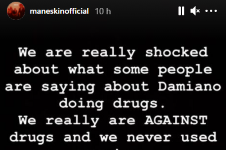 Banda desmentiu, ainda durante a noite, através das redes sociais, que o vocalista Damiano David tenha consumido cocaína.
