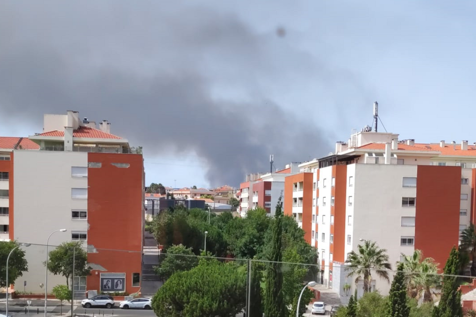 Um meio aéreo e 40 bombeiros combatem incêndio em empresa em Cascais
