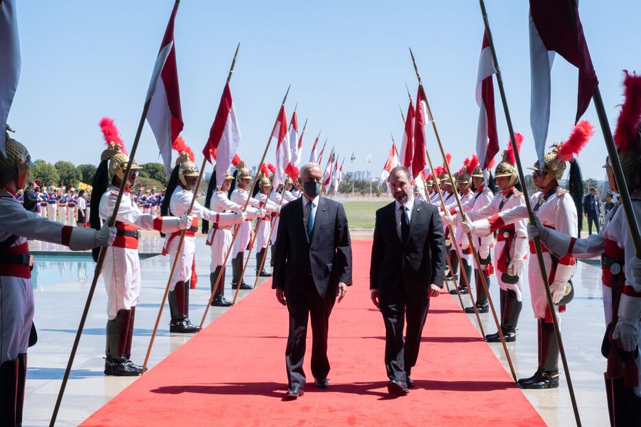 Marcelo Rebelo de Sousa na visita ao Palácio da Alvorada, Brasília onde se encontrou com Bolsonaro