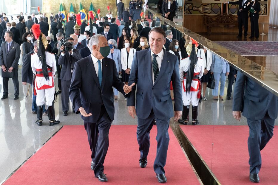 Marcelo Rebelo de Sousa na visita ao Palácio da Alvorada, Brasília onde se encontrou com Bolsonaro