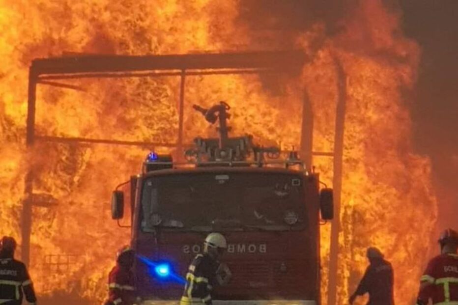 Fábrica de paletes consumida pelas chamas em Tomar	