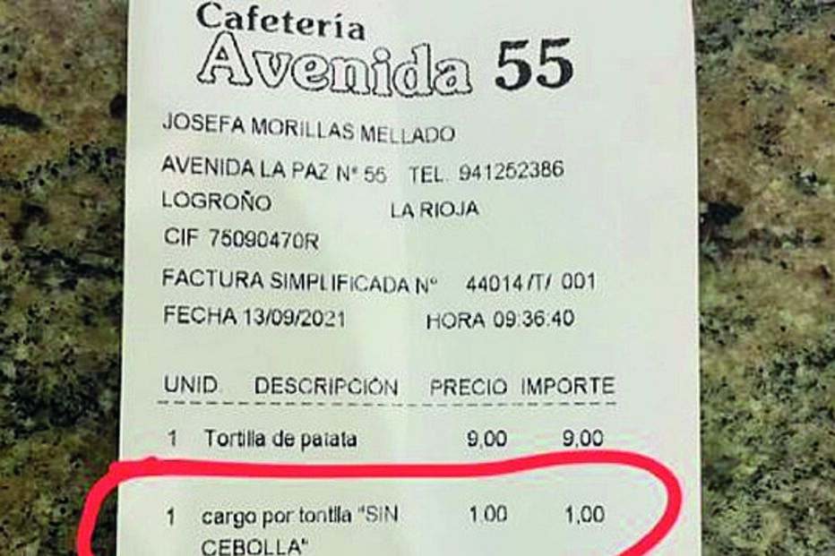 Cliente paga um euro por tirar a cebola de tortilha 