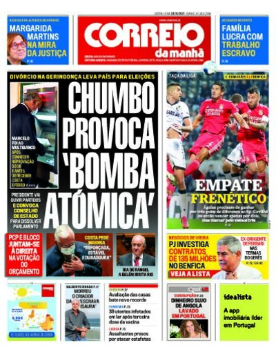 Capa de quinta-feira, 28 de outubro de 2021