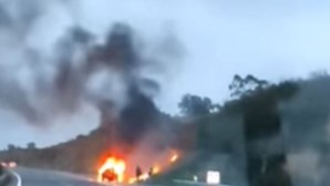 Incêndio em automóvel corta A2 junto a Ourique, no sentido Sul-Norte. Veja as imagens