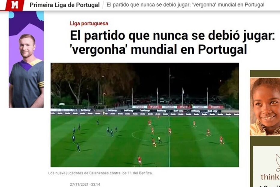 imprensa internacional sobre jogo entre Belenenses SAD-Benfica
