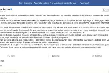 Tony Carreira quebra silêncio sobre investigação ao acidente que matou a filha