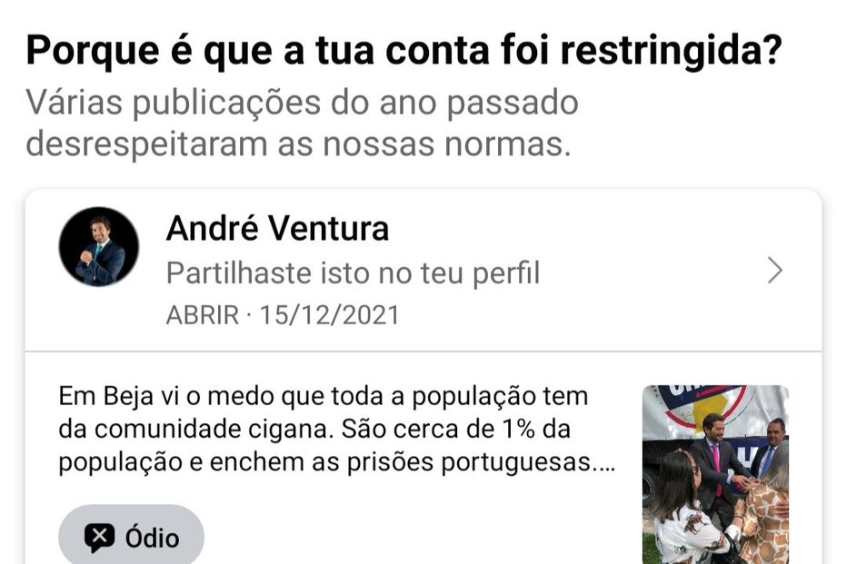 André Ventura tem conta no Facebook suspensa por afirmações contra os ciganos