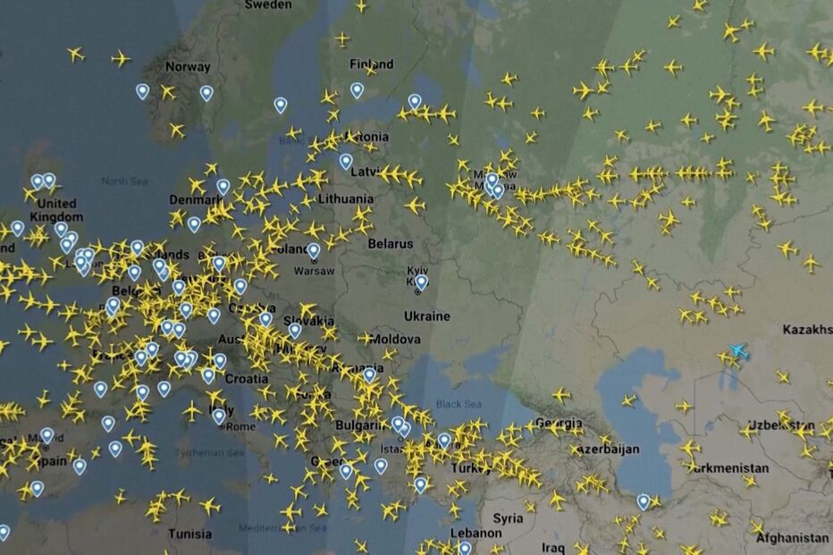 Espaço aéreo à volta da Ucrânia