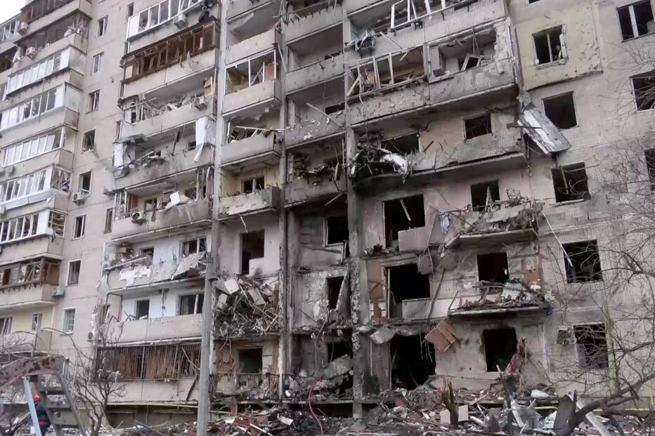 Edifício bombardeado na Ucrânia