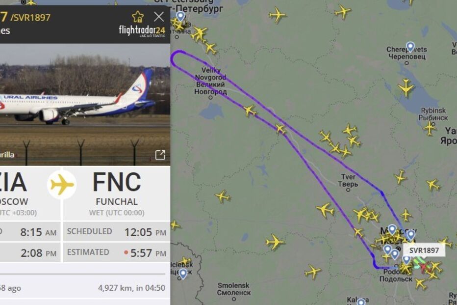 Avião russo descola de Moscovo para o Funchal mas aborta viagem e regressa à Rússia 