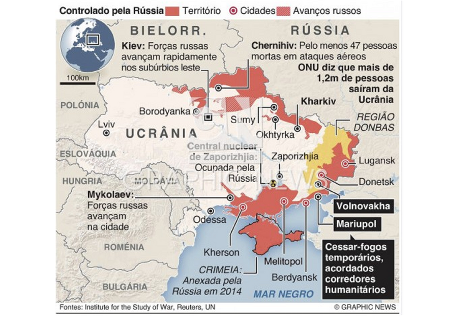 Mapa 10 dia de Guerra na Ucrânia	