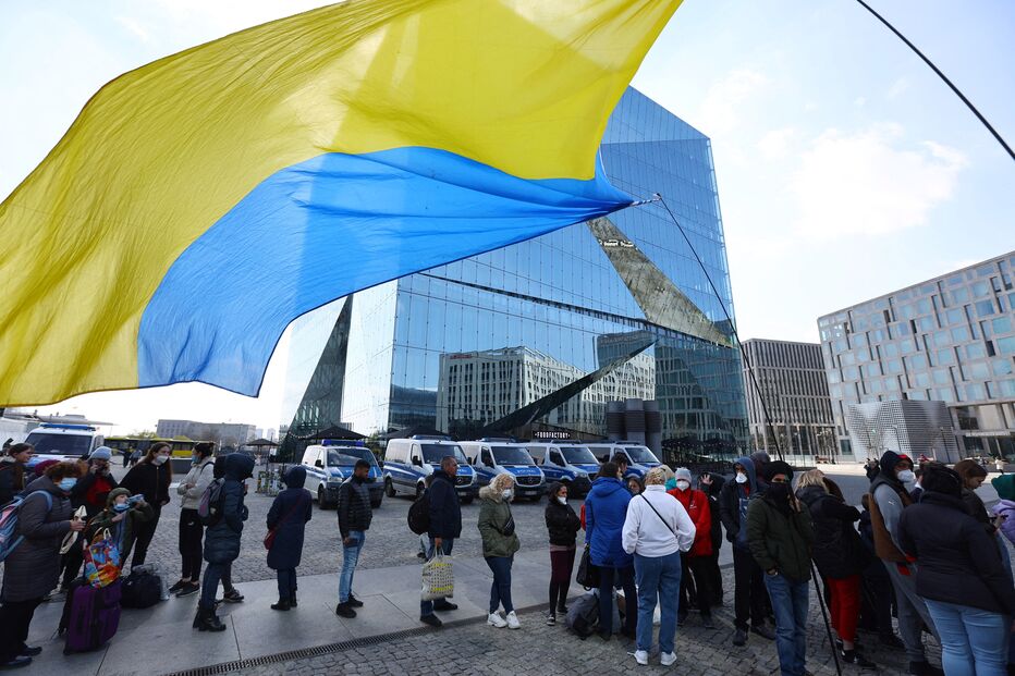 Refugiados ucranianos na chegada a Berlim