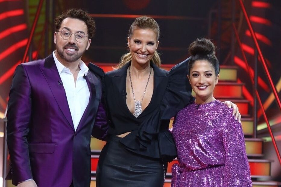 Cristina Ferreira, Flávio Furtado e Marta Gil numa gala do ‘Big Brother Famosos’ (TVI) 