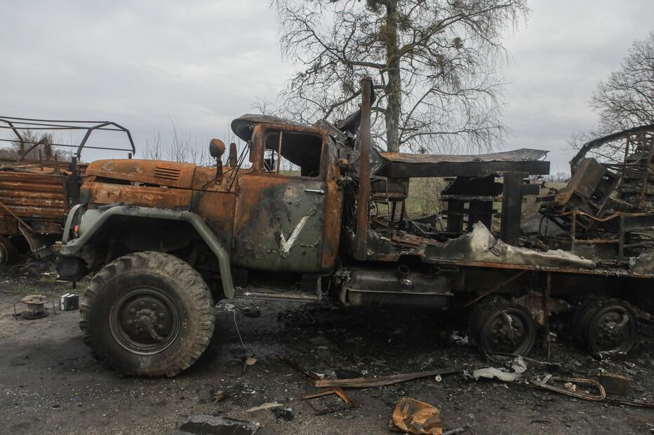 Paisagem mais comum em Borodyanka é agora de destruição: montes de entulho e negrume é o que sobra da cidade