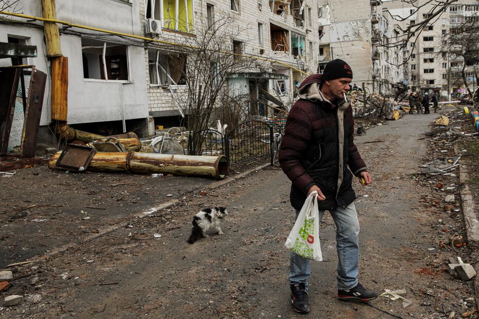 Paisagem mais comum em Borodyanka é agora de destruição: montes de entulho e negrume é o que sobra da cidade
