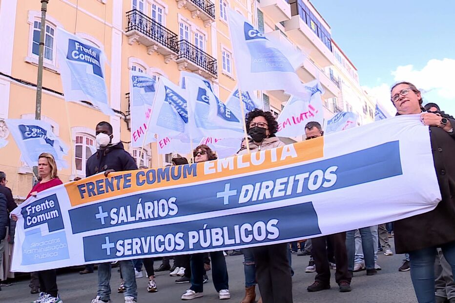 frente comum, sindicatos, manifestação, protesto