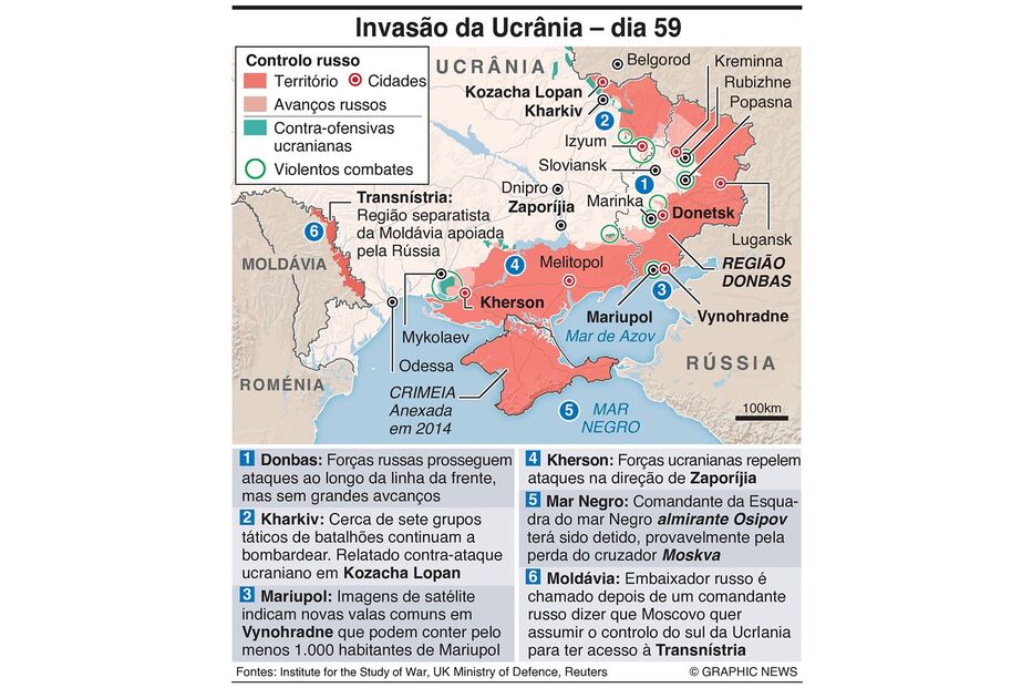 Mapa Guerra na Ucrânia - dia 59