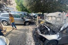 carros, fogo, destruição, Sacavém