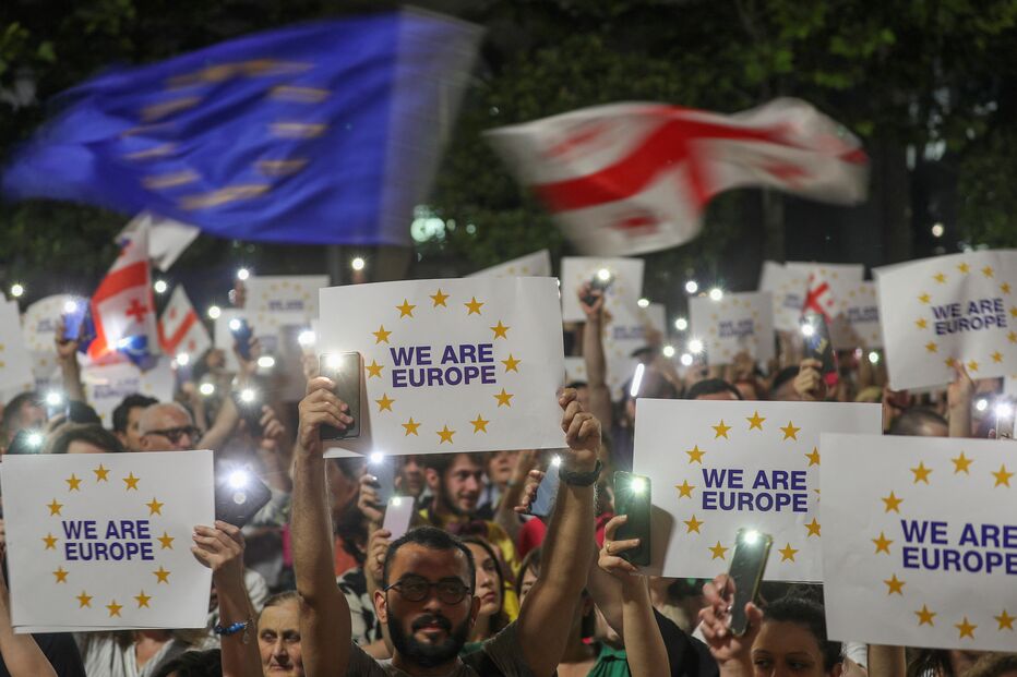 manifestação, georgia, ue