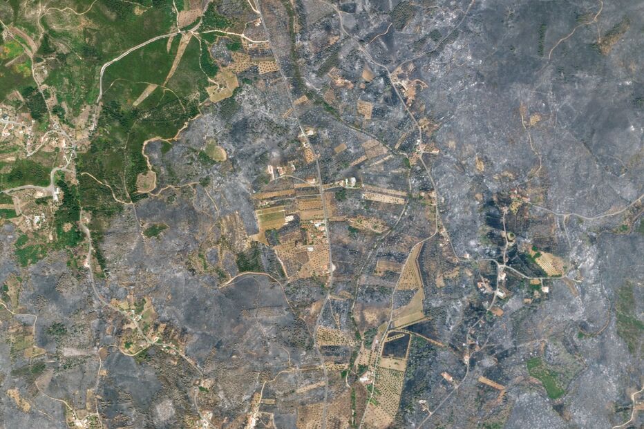 A zona afetada pelos incêndios no distrito de Leiria. Imagem registada a 15 de julho