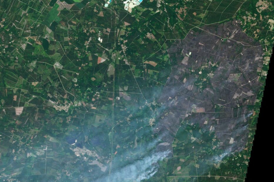 A comuna de Guillos, em Girona, França, após os incêndios deflagrarem. Imagem registada a 17 de julho